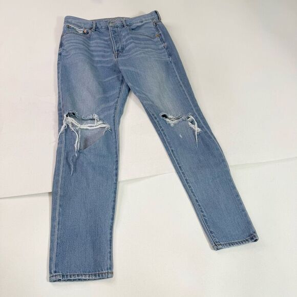 American Eagle Jeans Womens 8 Hi Rise Girlfriend Distressted Straight Leg - Picture 1 of 9